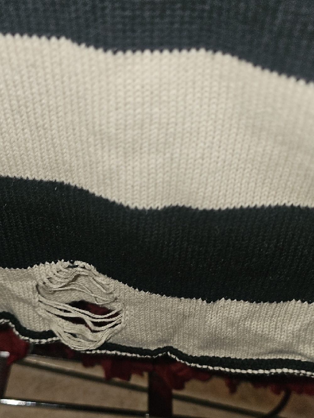 Iron Fist Black and Cream Striped Skull Ripped Crewneck Sweater Size Large - Picture 6 of 8